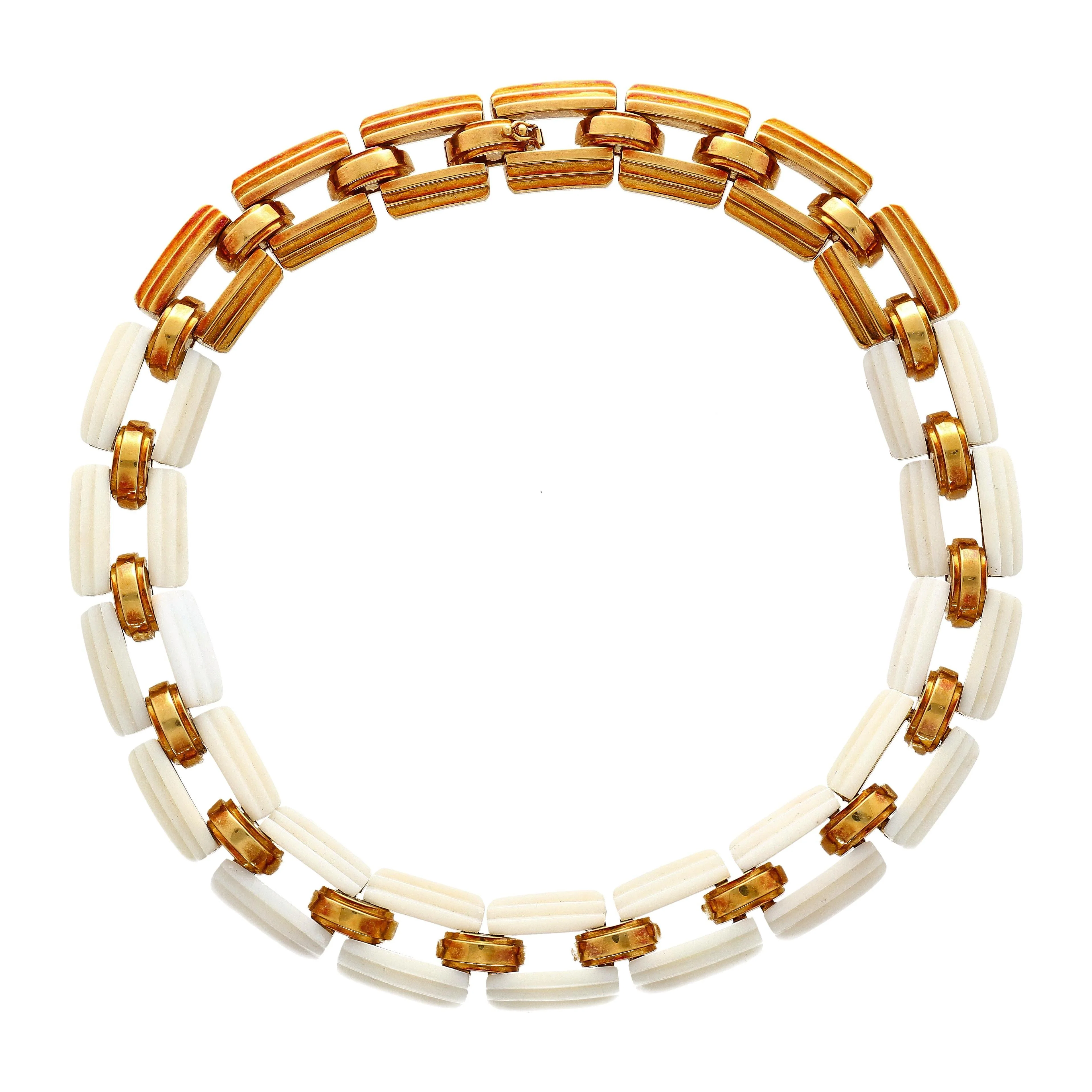 White Agate & 18K Yellow Gold Earring & Link Necklace Jewelry Set - Image 9